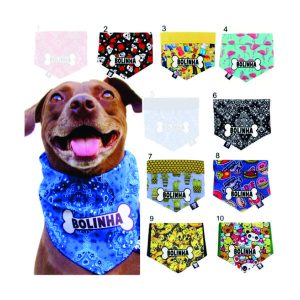 Bandana Personalizada Azul Com Nome do Pet