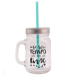 Caneca de Vidro Com Canudo