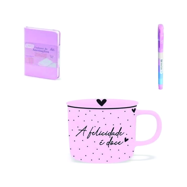 Kit caderno caneta e caneca