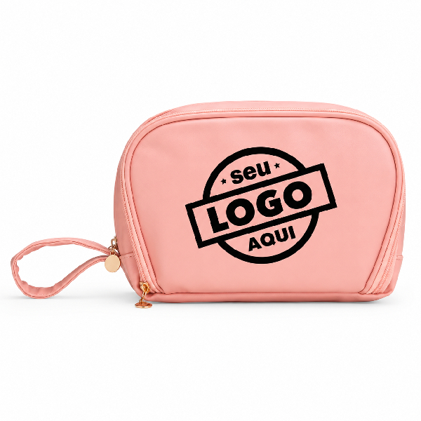 Necessaire Rosa de Couro Personalizada