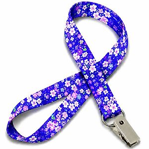Cordão Para Crachá Roxo Florido