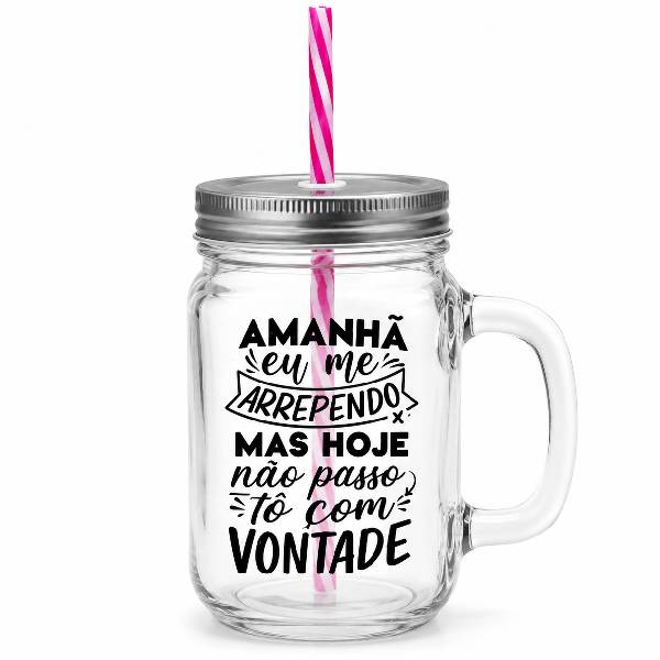 Caneca de vidro com canudo Personalizada