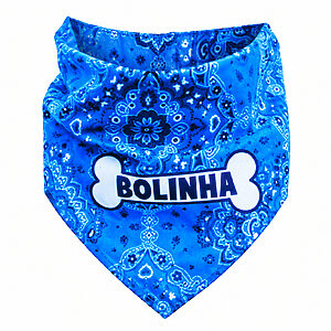 Bandana Personalizada Azul Com Nome do Pet