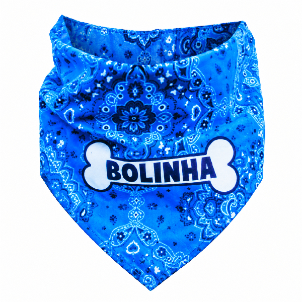 Bandana Personalizada Azul Com Nome do Pet