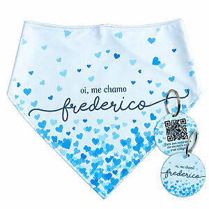 Kit- Bandana + Plaquinha com QR Code- Pet