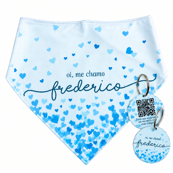 Kit- Bandana + Plaquinha com QR Code- Pet