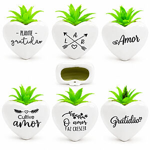 Kit 6 Mini Vasos Coração de Cerâmica Personalizados