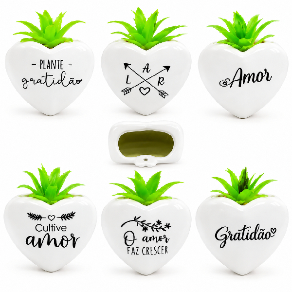 Kit 6 Mini Vasos Coração de Cerâmica Personalizados