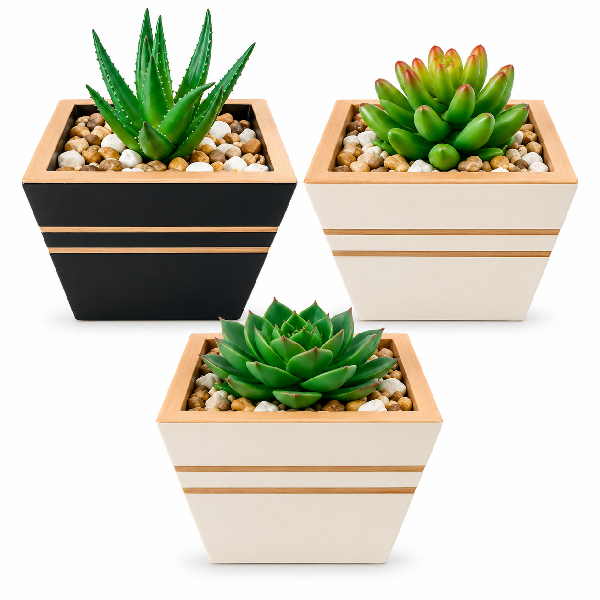 Kit 3 Vasinhos MDF com Suculenta Artificial Personalizado