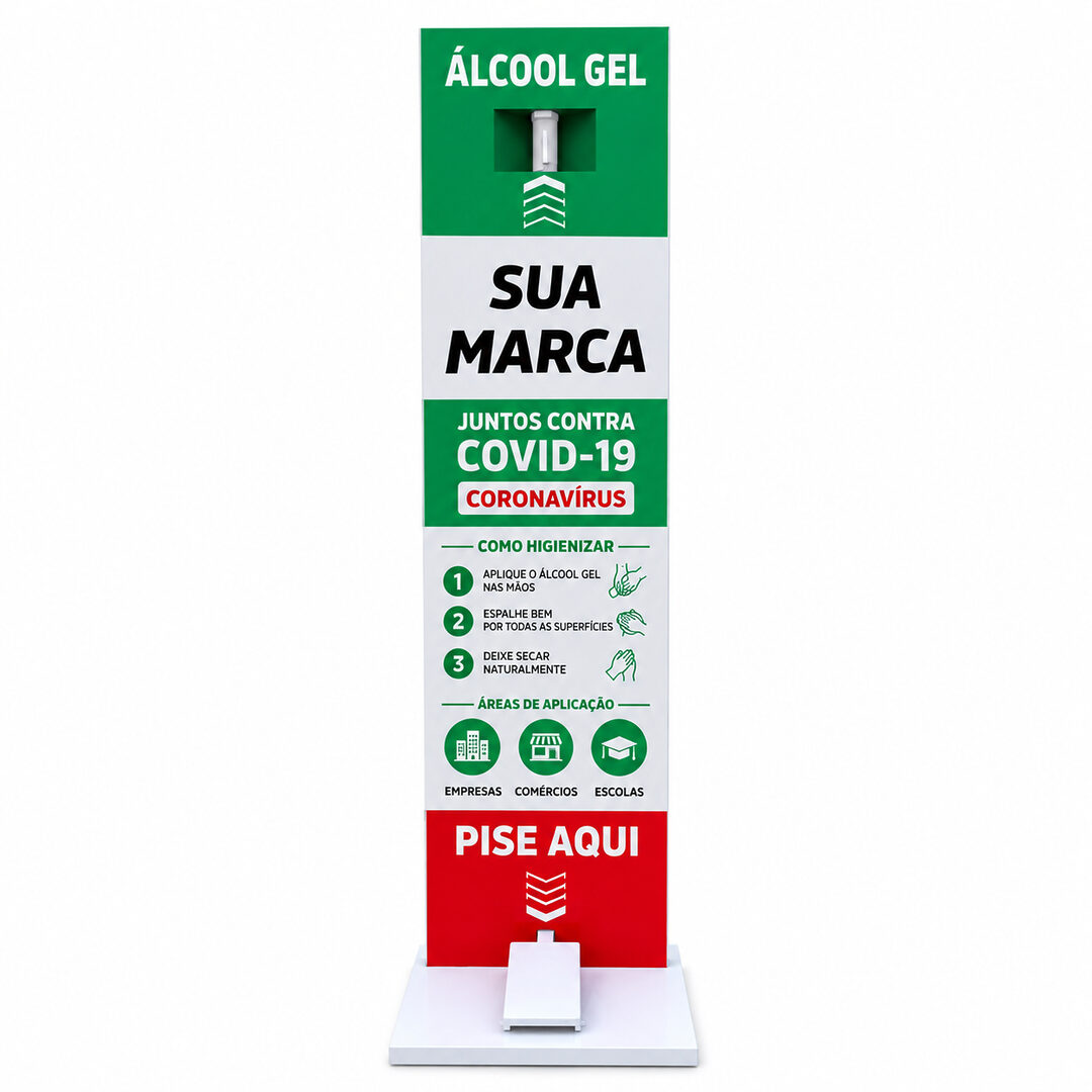Totem Porta Álcool em Gel Personalizado