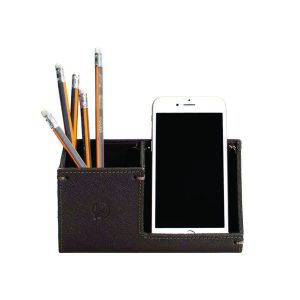 Porta-celular de mesa em couro