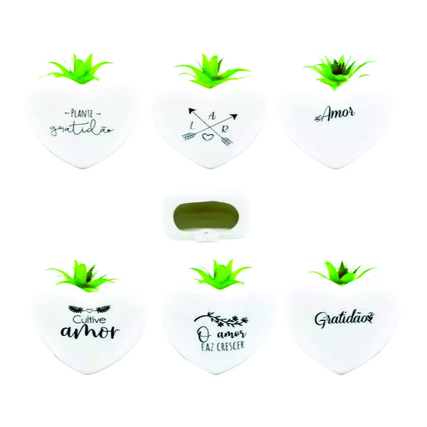 Kit 6 Mini Vaso Coração Personalizado De Cerâmica G