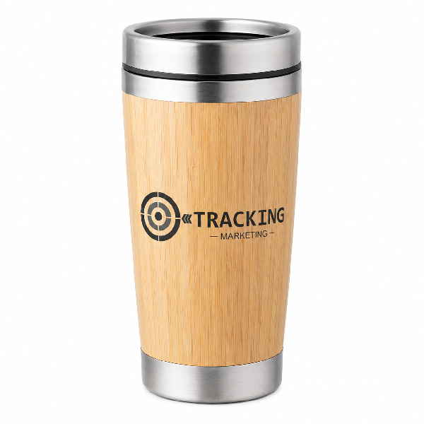Copo de viagem térmico em aço inox e bambu 500 mL