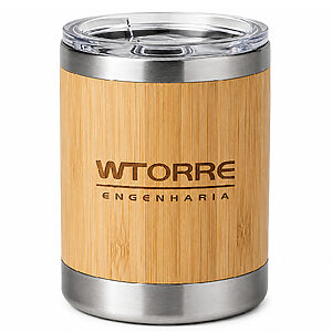 Copo de viagem térmico em aço inox e bambu 350 mL