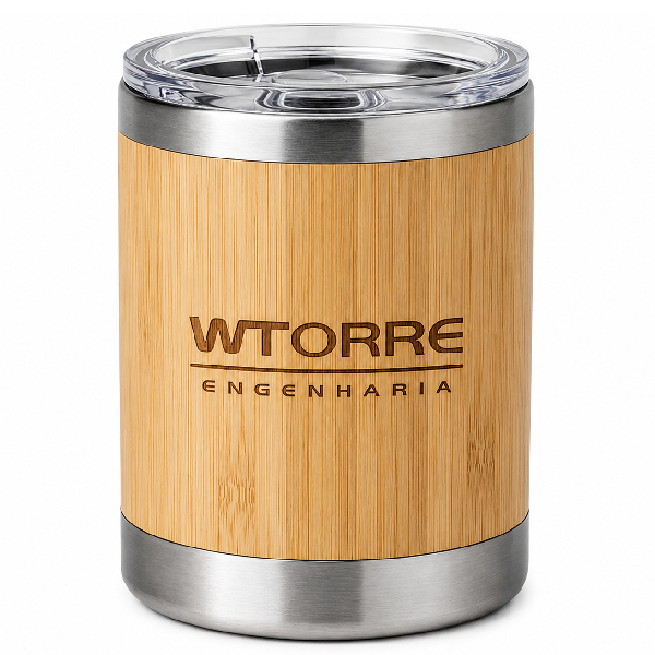 Copo de viagem térmico em aço inox e bambu 350 mL