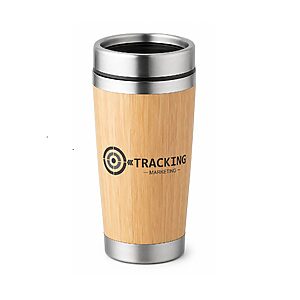 Copo de viagem térmico em aço inox e bambu 500 mL