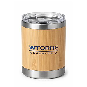 Copo de viagem térmico em aço inox e bambu 350 mL